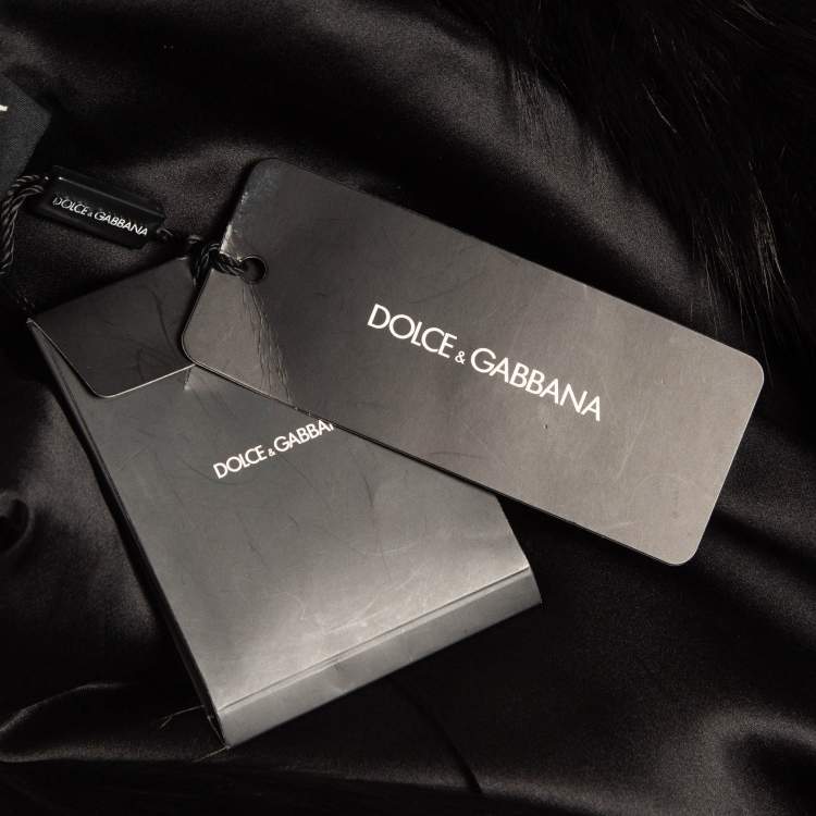 Pre Owned Dolce & Gabbana Black Sequin Paillette Fox Fur Collar Jacket M