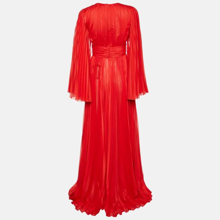 Pre Owned Dolce & Gabbana Red Chiffon Pleated Long Dress S