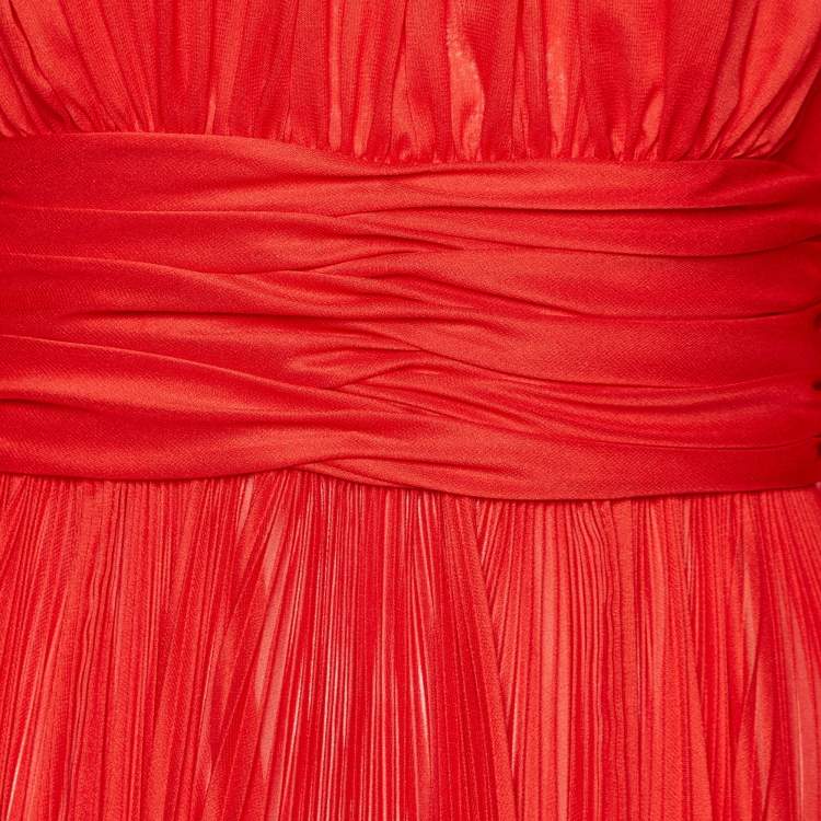 Pre Owned Dolce & Gabbana Red Chiffon Pleated Long Dress S