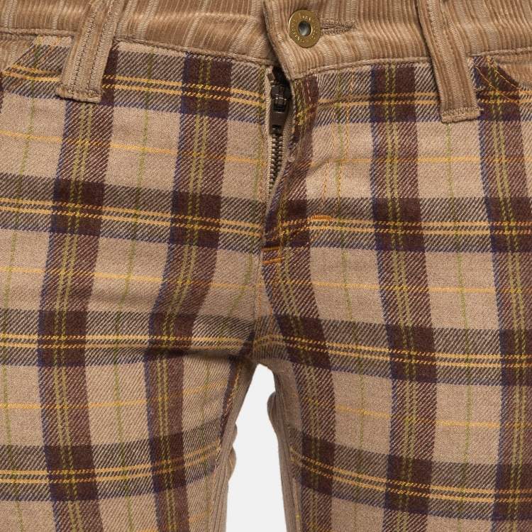 Pre Owned D&G Beige Corduroy & Plaid Wool Blend Trousers S