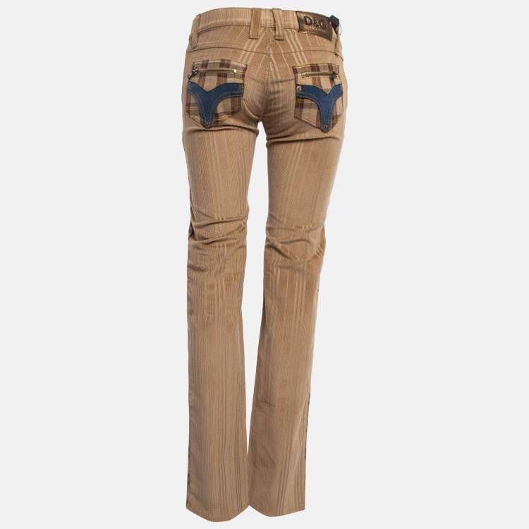 Pre Owned D&G Beige Corduroy & Plaid Wool Blend Trousers S