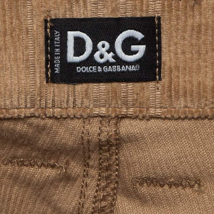 Pre Owned D&G Beige Corduroy & Plaid Wool Blend Trousers S