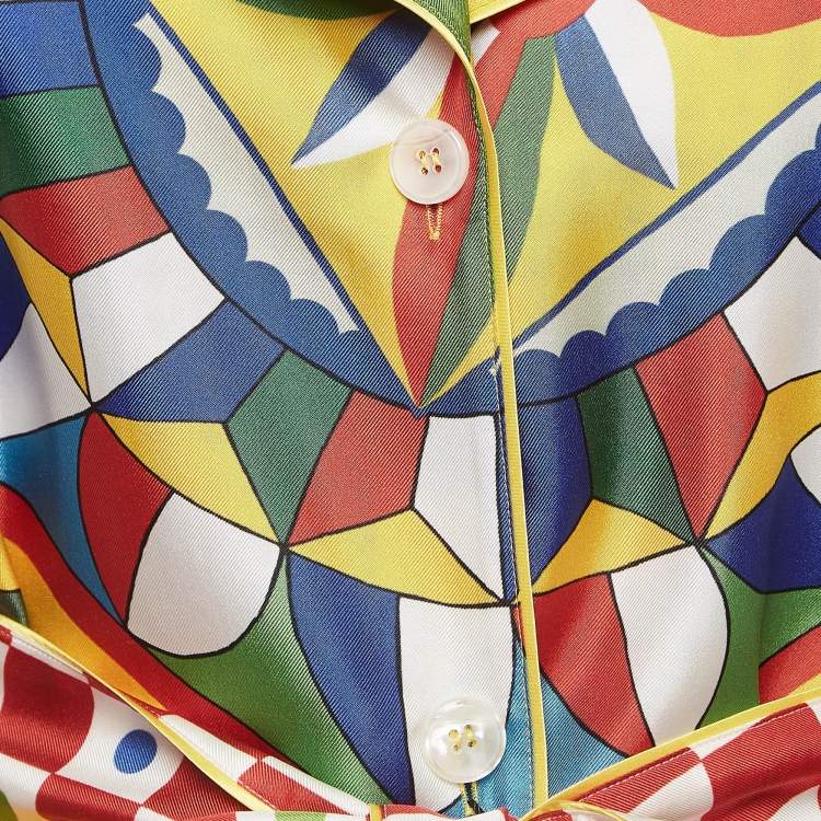 Pre Owned Dolce & Gabbana Multicolor Silk Belted Shirt M