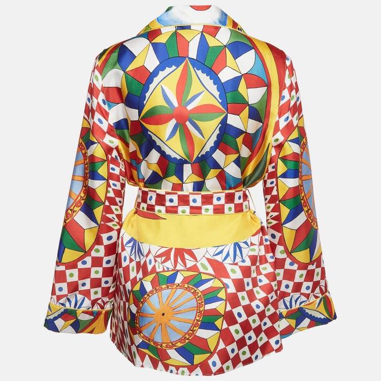 Pre Owned Dolce & Gabbana Multicolor Silk Belted Shirt M