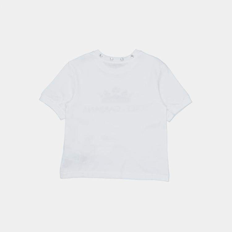 Pre Owned Dolce & Gabbana White Print Cotton Studded Neck T-Shirt Size 4Y    