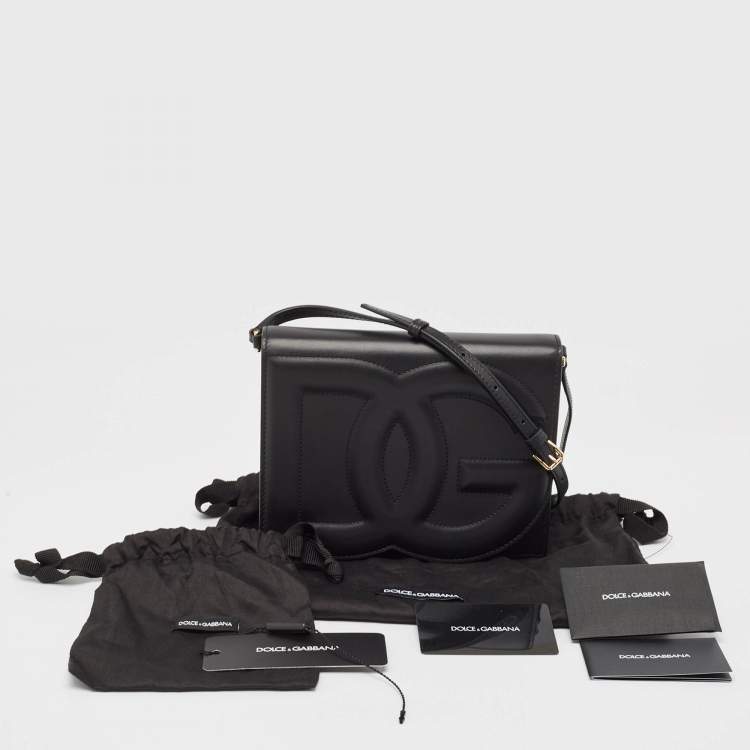 Pre Owned Dolce & Gabbana Black Leather DG Logo Crossbody Bag