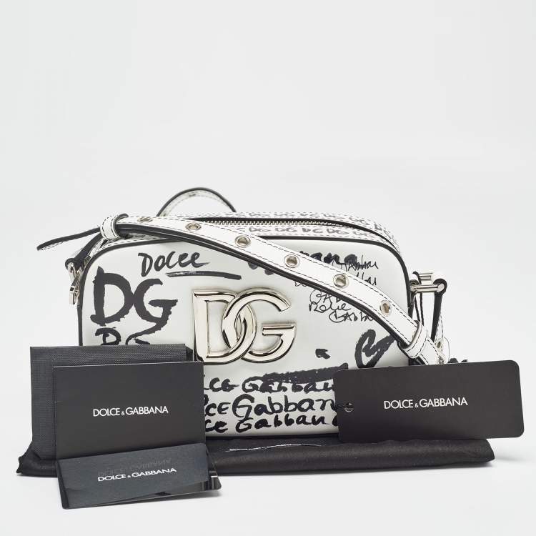 Pre Owned Dolce & Gabbana White/Black Printed Leather Crossbody Bag