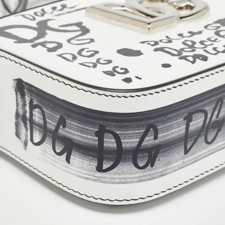 Pre Owned Dolce & Gabbana White/Black Printed Leather Crossbody Bag