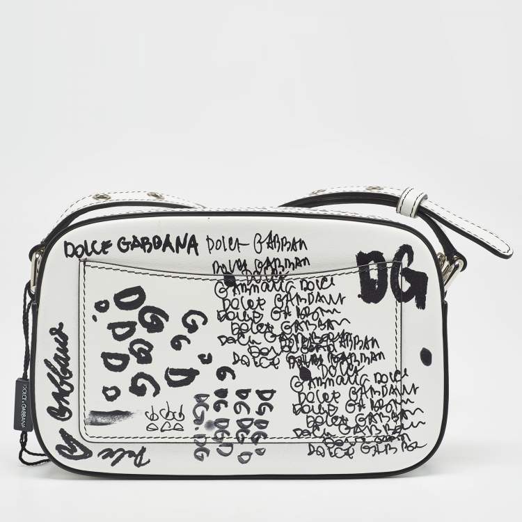 Pre Owned Dolce & Gabbana White/Black Printed Leather Crossbody Bag