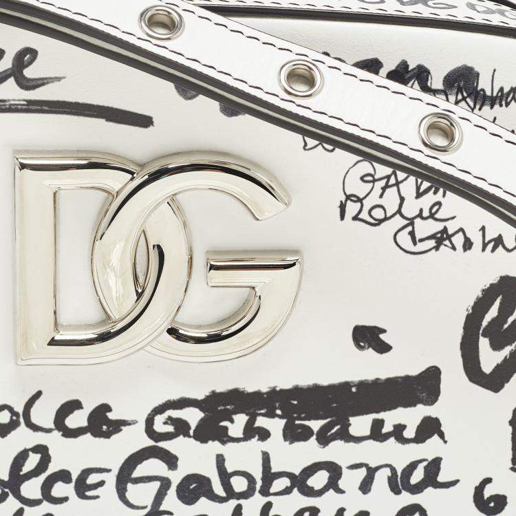 Pre Owned Dolce & Gabbana White/Black Printed Leather Crossbody Bag