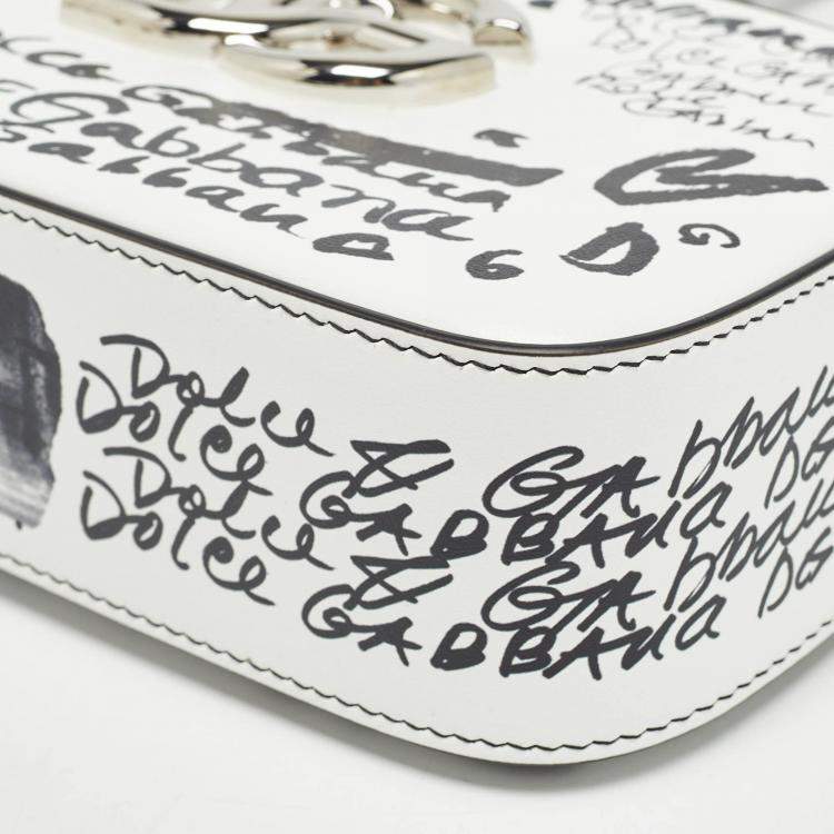 Pre Owned Dolce & Gabbana White/Black Printed Leather Crossbody Bag