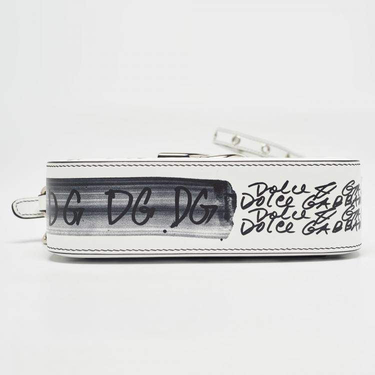 Pre Owned Dolce & Gabbana White/Black Printed Leather Crossbody Bag