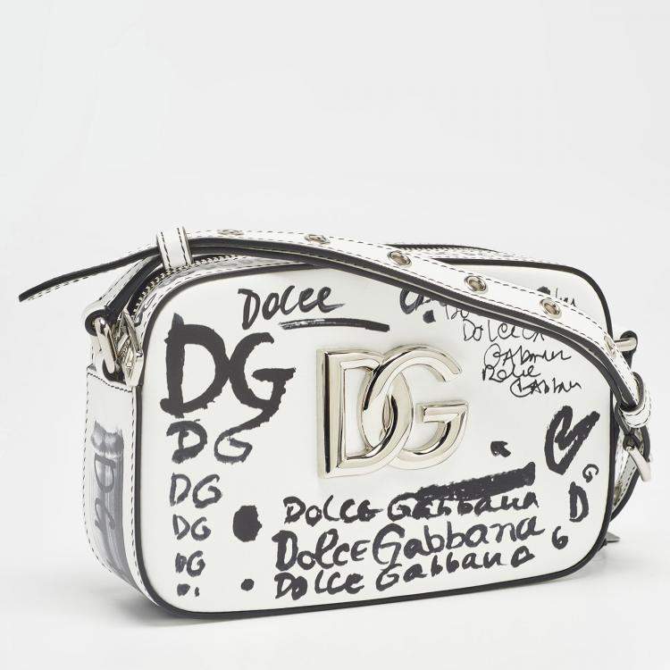 Pre Owned Dolce & Gabbana White/Black Printed Leather Crossbody Bag