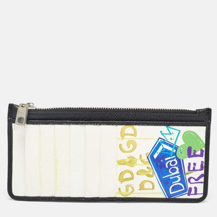 Pre Owned Dolce & Gabbana Multicolor Printed Leather Zip Card Holder