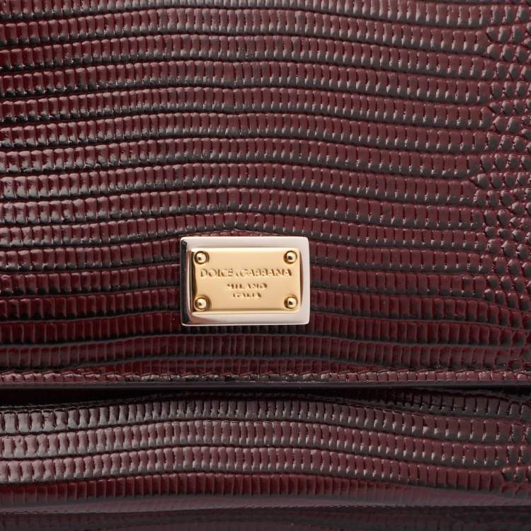 مملوكة مسبقًا Dolce & Gabbana Burgundy Lizard Embossed Leather Sicily Wallet on Chain