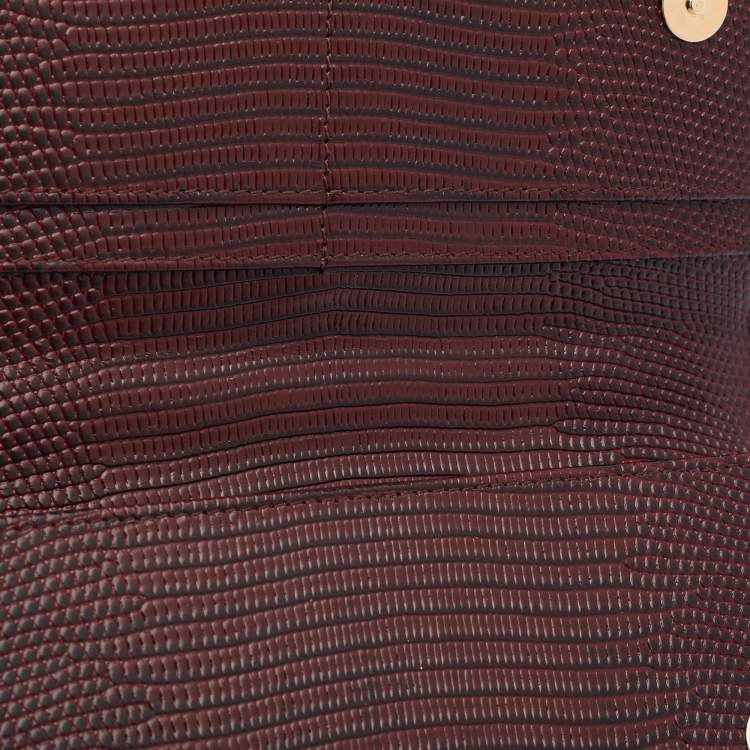 مملوكة مسبقًا Dolce & Gabbana Burgundy Lizard Embossed Leather Sicily Wallet on Chain