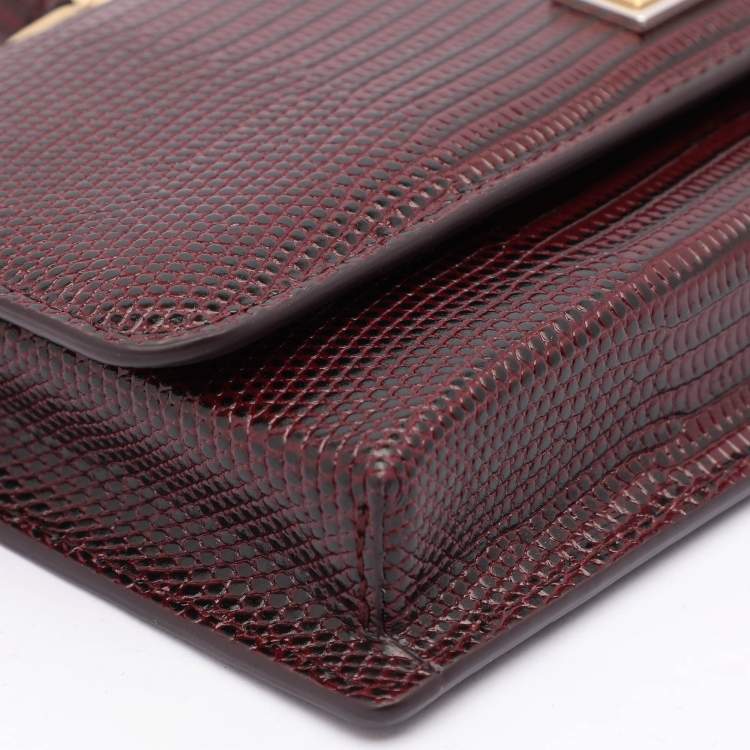 مملوكة مسبقًا Dolce & Gabbana Burgundy Lizard Embossed Leather Sicily Wallet on Chain