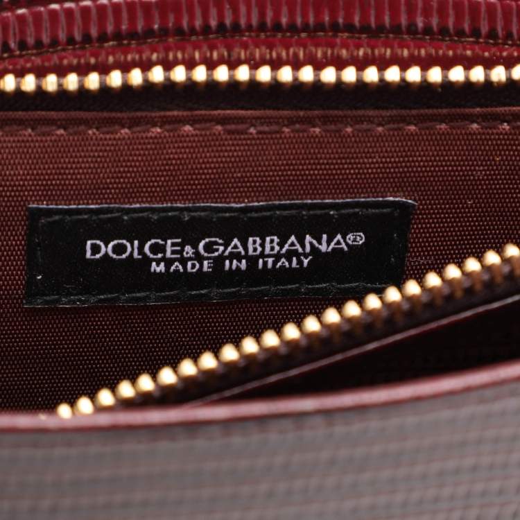 مملوكة مسبقًا Dolce & Gabbana Burgundy Lizard Embossed Leather Sicily Wallet on Chain