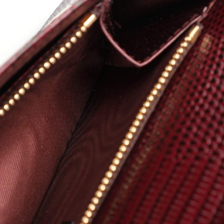 مملوكة مسبقًا Dolce & Gabbana Burgundy Lizard Embossed Leather Sicily Wallet on Chain