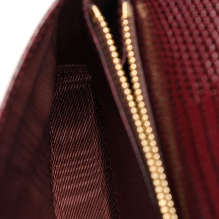 مملوكة مسبقًا Dolce & Gabbana Burgundy Lizard Embossed Leather Sicily Wallet on Chain