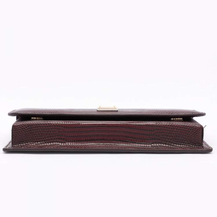 مملوكة مسبقًا Dolce & Gabbana Burgundy Lizard Embossed Leather Sicily Wallet on Chain