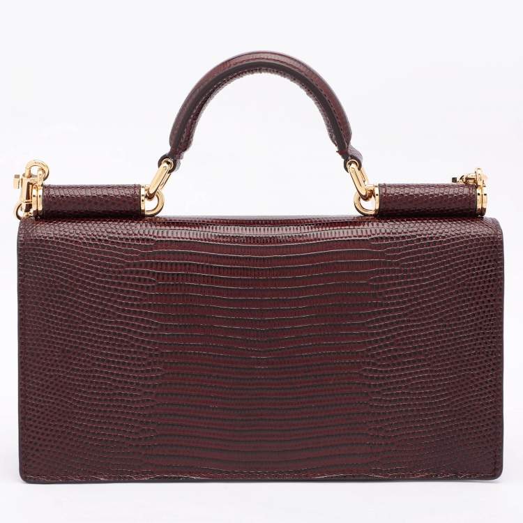 مملوكة مسبقًا Dolce & Gabbana Burgundy Lizard Embossed Leather Sicily Wallet on Chain