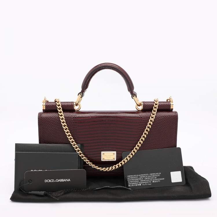 مملوكة مسبقًا Dolce & Gabbana Burgundy Lizard Embossed Leather Sicily Wallet on Chain
