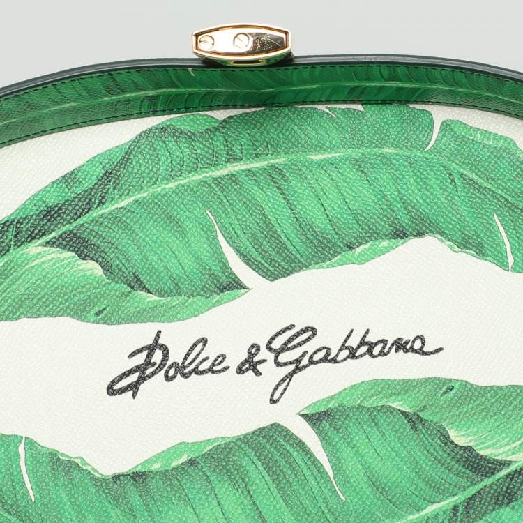 مملوكة مسبقًا Dolce & Gabbana Multicolor Banana Leaf Print Leather and Wicker Basket Top Handle Bag