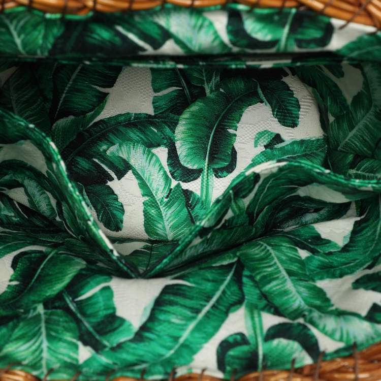 مملوكة مسبقًا Dolce & Gabbana Multicolor Banana Leaf Print Leather and Wicker Basket Top Handle Bag