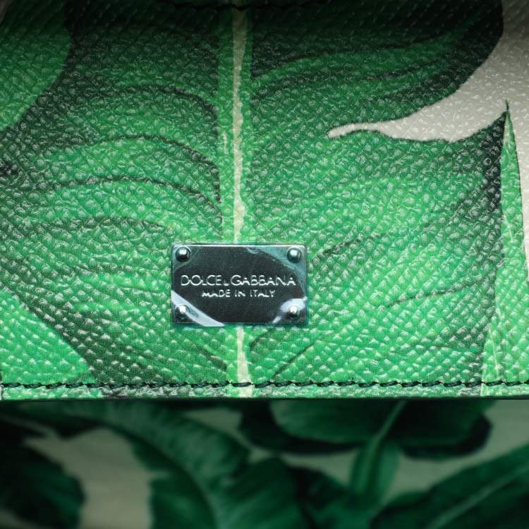 مملوكة مسبقًا Dolce & Gabbana Multicolor Banana Leaf Print Leather and Wicker Basket Top Handle Bag