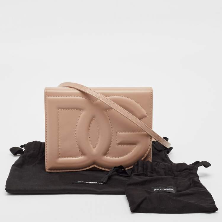 Pre Owned Dolce & Gabbana Beige Leather DG Logo Crossbody Bag