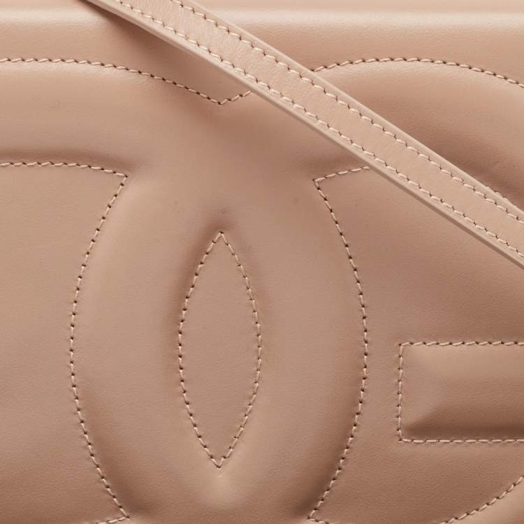 Pre Owned Dolce & Gabbana Beige Leather DG Logo Crossbody Bag