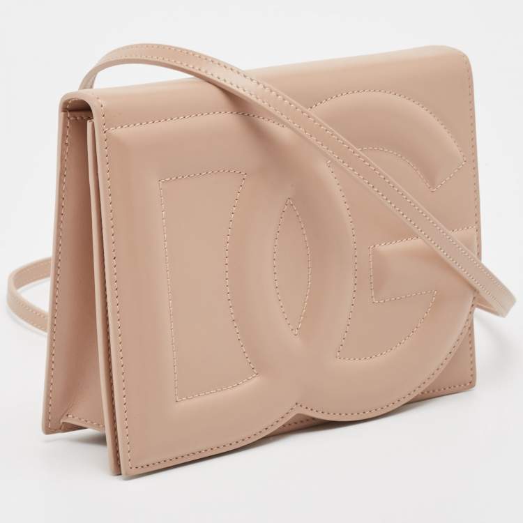 Pre Owned Dolce & Gabbana Beige Leather DG Logo Crossbody Bag