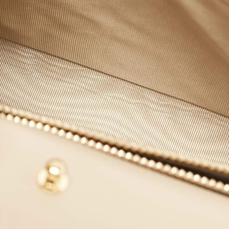Pre Owned Dolce & Gabbana Beige Patent Leather DG Logo Embossed Clutch Bag