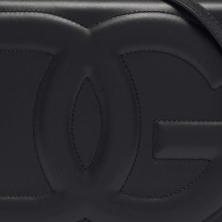 Pre Owned Dolce & Gabbana Black Leather DG Logo Crossbody Bag