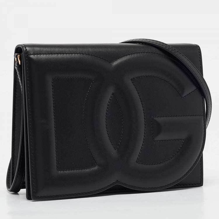 Pre Owned Dolce & Gabbana Black Leather DG Logo Crossbody Bag