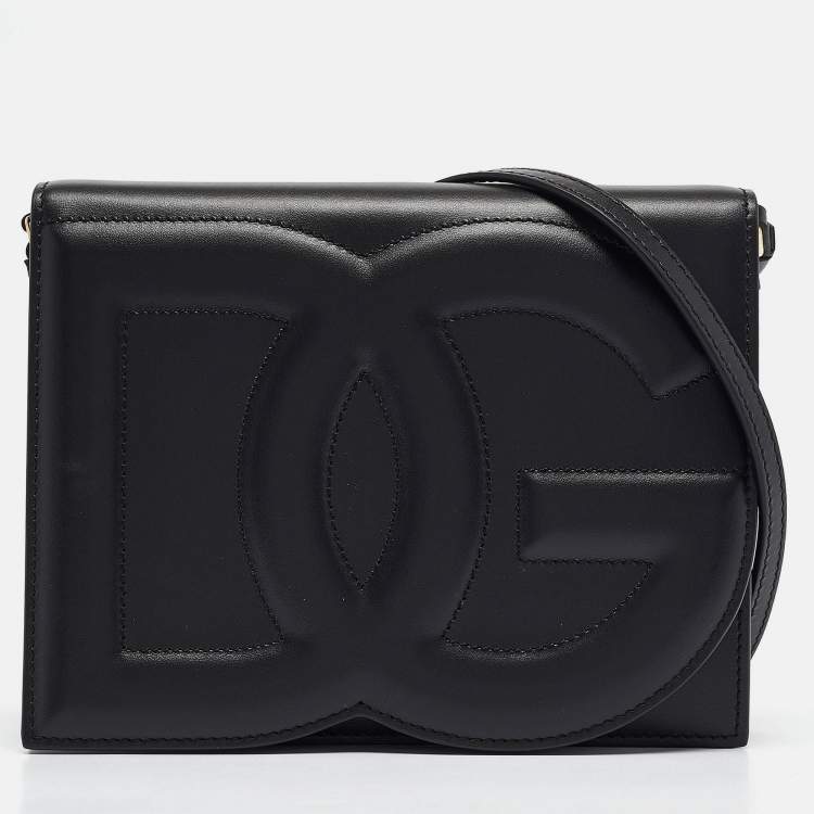 Pre Owned Dolce & Gabbana Black Leather DG Logo Crossbody Bag