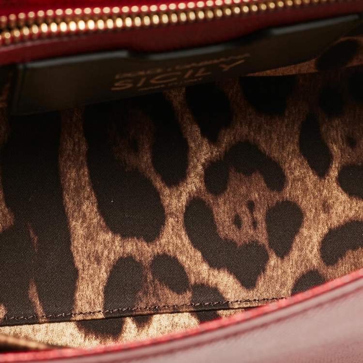 Pre Owned Dolce & Gabbana Red Lizard Embossed Leather Medium Miss Sicily Top Handle Bag
