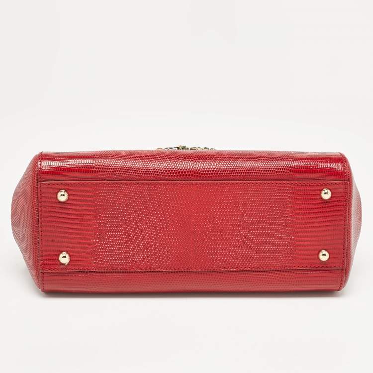 Pre Owned Dolce & Gabbana Red Lizard Embossed Leather Medium Miss Sicily Top Handle Bag