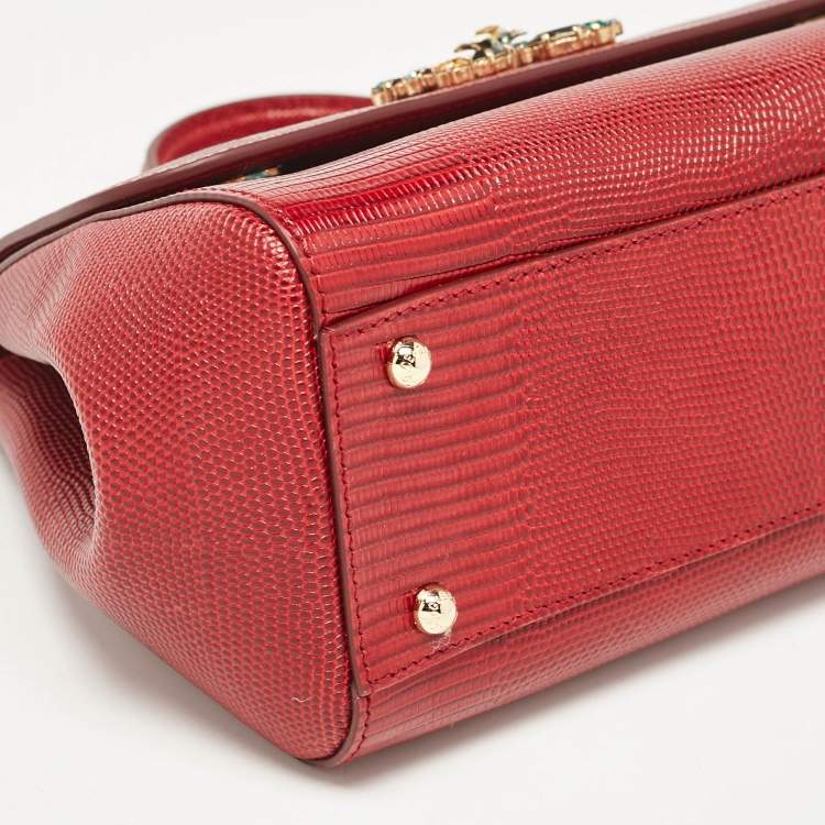 Pre Owned Dolce & Gabbana Red Lizard Embossed Leather Medium Miss Sicily Top Handle Bag