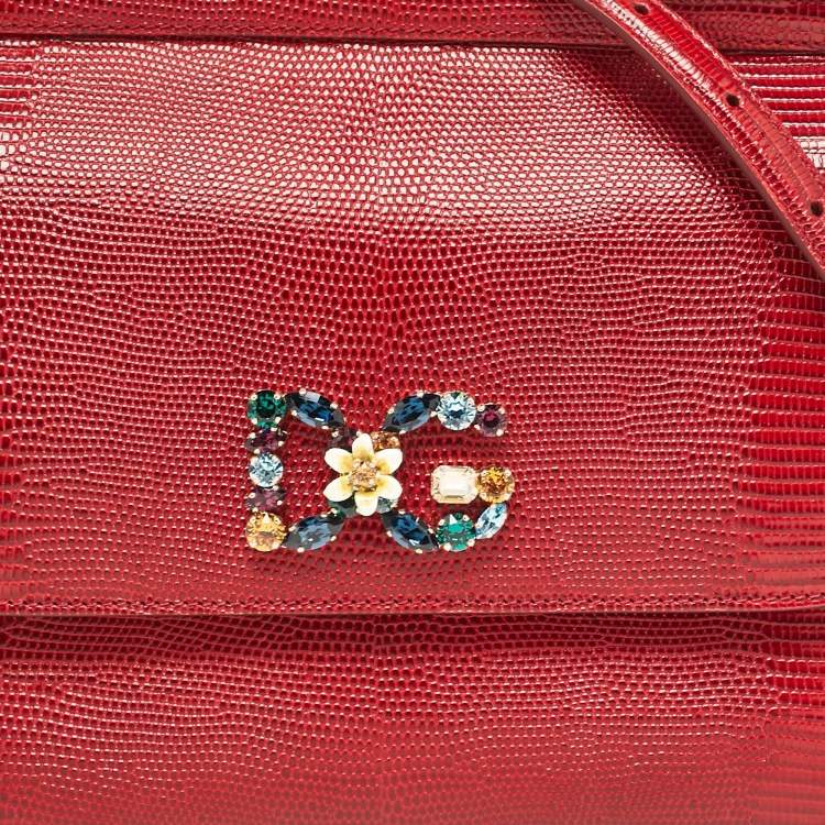 Pre Owned Dolce & Gabbana Red Lizard Embossed Leather Medium Miss Sicily Top Handle Bag