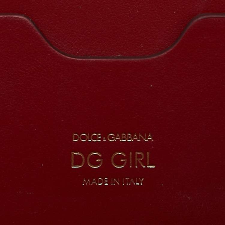 Pre Owned Dolce & Gabbana Red Leather Mini DG Girl Wallet On Chain
