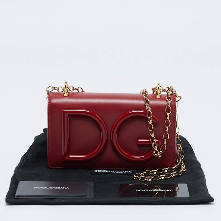 Pre Owned Dolce & Gabbana Red Leather Mini DG Girl Wallet On Chain