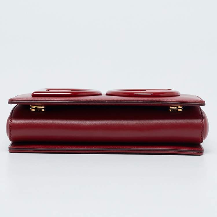 Pre Owned Dolce & Gabbana Red Leather Mini DG Girl Wallet On Chain