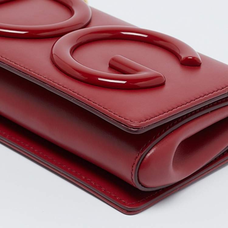 Pre Owned Dolce & Gabbana Red Leather Mini DG Girl Wallet On Chain