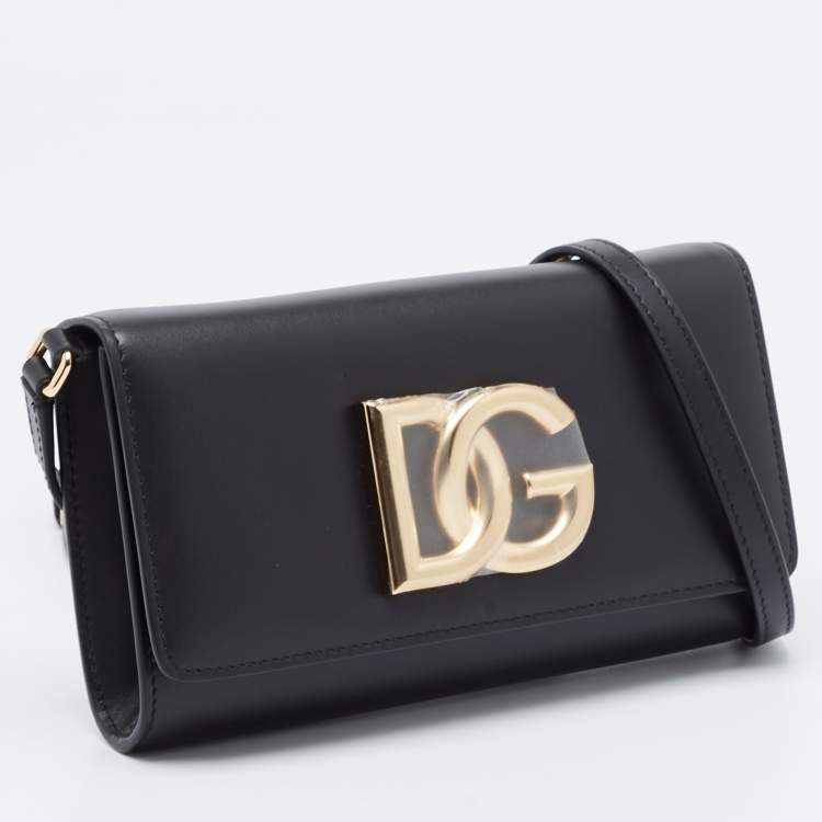 Pre Owned Dolce & Gabbana Black Leather DG Millennials Crossbody Bag