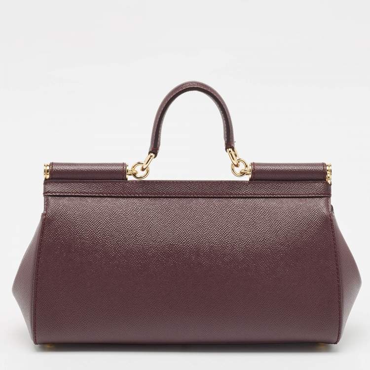 Pre Owned Dolce & Gabbana Burgundy Leather Medium Sicily Top Handle Bag