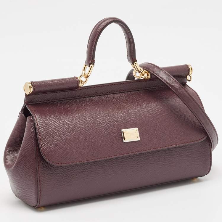 Pre Owned Dolce & Gabbana Burgundy Leather Medium Sicily Top Handle Bag