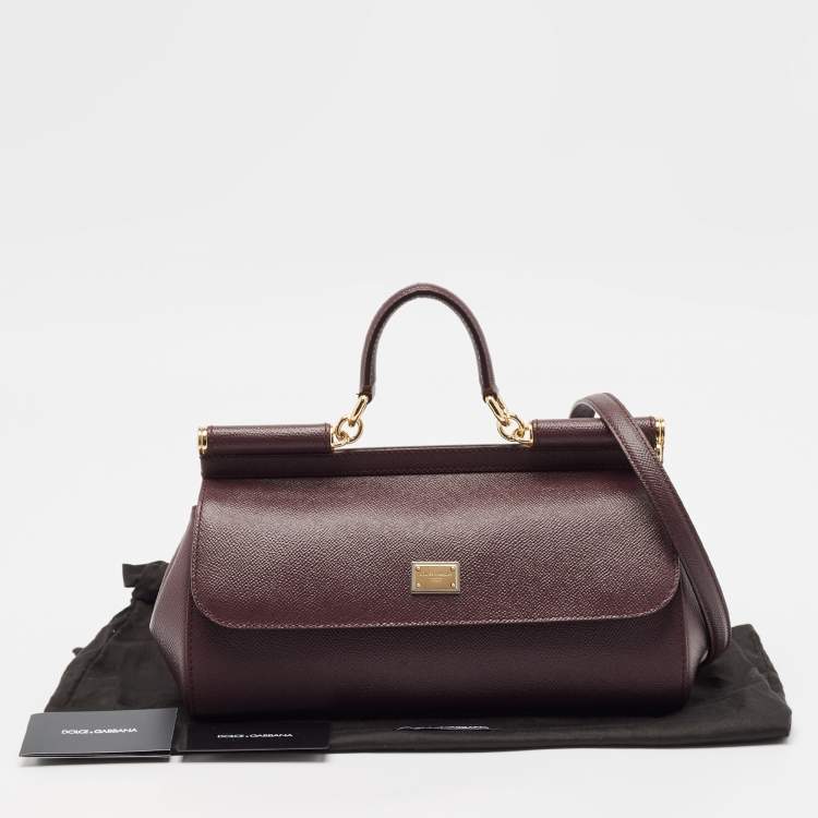 Pre Owned Dolce & Gabbana Burgundy Leather Medium Sicily Top Handle Bag