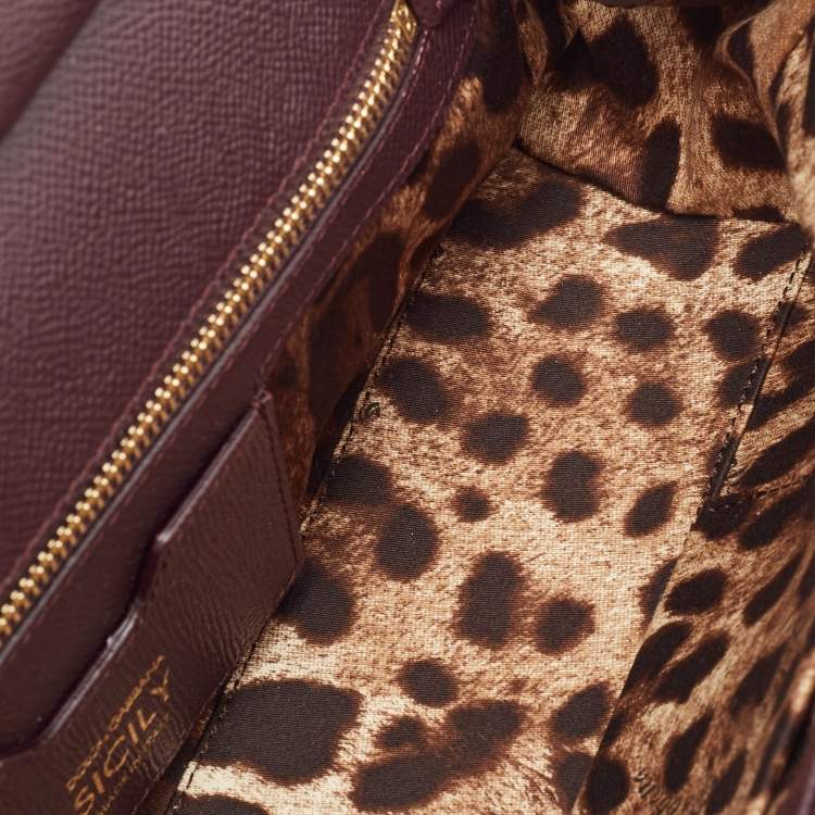 Pre Owned Dolce & Gabbana Burgundy Leather Medium Sicily Top Handle Bag